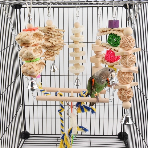 Parkiet speelgoed, papegaaienspeelgoed, vogelspeelgoed, papegaai, speelgoed, valkparkiet, vogel, schommel, kanarievogels, houten speelgoed, 7 stuks