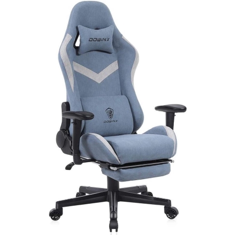 Monkey's Gamingstoel - Bureaustoel - Leunstoel - PC Stoel - Hoogte Verstelbaar - Ergonomische Stoel - Voetsteunen - Armleuning - Draaibare Stoel - Luxe - Grijs - Lichtblauw