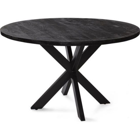 Zita Home eettafel model El rond 130cm volledig zwart eettafel mangohout rond - metalen - 4 poot matrix 3 cm dik blad - Black Friday Deal