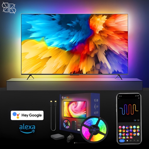 B.K Commerce - Tv Backlight- Led Verlichting - Ambient Light - Led Verlichting TV - Led Strips - Led Light Strips - 55 - 65 Inch - App Gebruik Tuya/Smartlife- Led Strips - Led Light - Gaming - Tv - Laptop - Compatibel met Alexia & Google