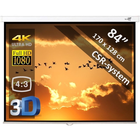 Manueel projectiescherm 84" (4:3) - 170 x 128 cm - mét CSR-systeem - beamer scherm - WITTE behuizing