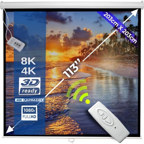 Trend24 Projectiescherm - Thuisbioscoop - Rolscherm - Gemotoriseerd - Incl. afstandsbediening - 203x203 cm - Wit