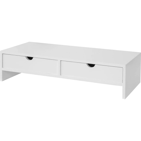 Mara Monitorstandaard - Computerstandaard - Beeldscherm verhoger - Monitor Verhoging - Bureau organizer - 2 Laden - Wit - MDF - 18 x 47 x 11 cm