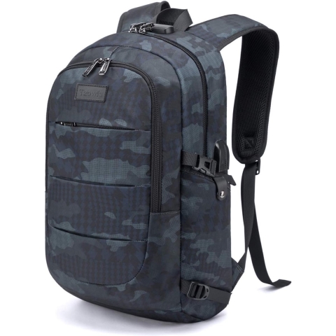 Laptoprugzak Waterbestendig Anti-diefstal College-rugzak met USB-Oplaadpoort en Slot 15,6" Computerrugzakken voor dames Heren, Casual Wandelen Reisdagrugzak (Marineblauw Camouflage)