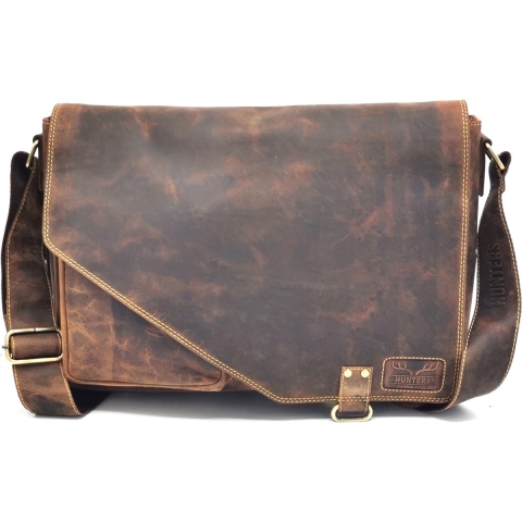 Hunters buffelleren laptoptas bruin