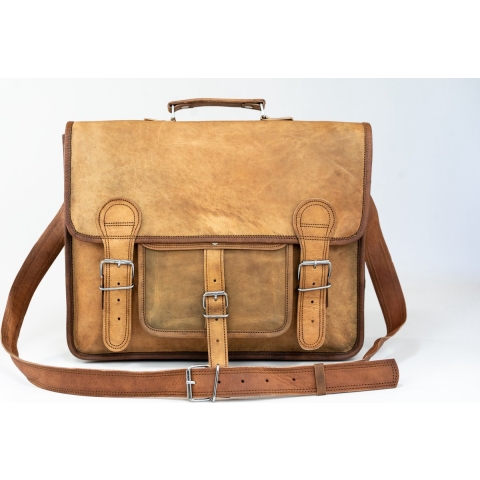 Laptoptas 15,6 inch “Granada” – Bruin ECHTE LEDER Messengertas - Unisex Vintage Look Satchel Working bag 42 x 29 x 11 cm (MODEL069)