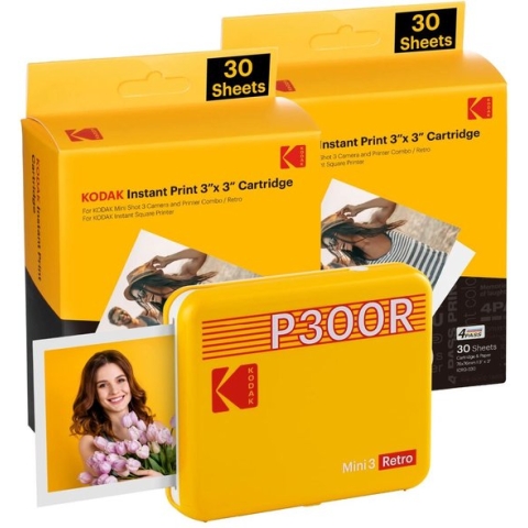 Kodak - Mini 3 Retro 2-in-1 Photo Printer Yellow + 60 Sheets Bundle