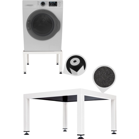 WassiStand Wasmachine Verhoger met Anti-Slip & Grip – Wasmachine Kast en Ombouw – Verhoging voor Wasmachine, Vaatwasser, Koelkast, Vriezer en Droger – Witgoed Verhoger - Inclusief 4 Dempers – Roestvrij – Maximaal 750 kg – 61x61x34cm - Wit