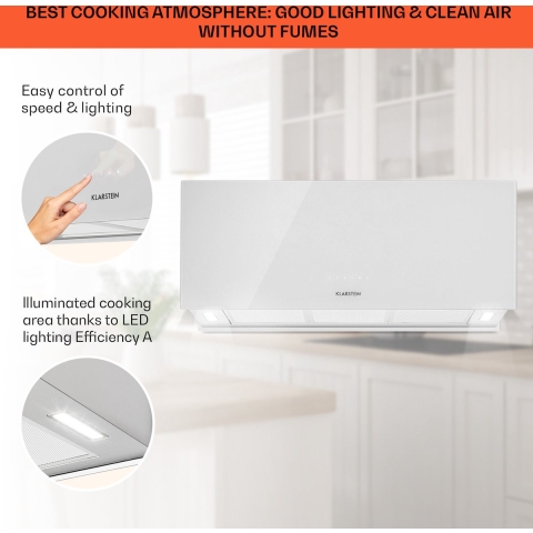 Klarstein Kroonluchter XL - Eilandafzuigkap - 90cm Breed - Circulatielucht - Vermogen: 590M³/H - LED-Verlichting - Touch Bediening - Wit