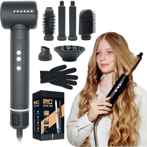 RYCE Multistyler Ultimate - 7 in 1 - met Diffuser - Krultang - Extra krachtig - Föhnborstel - Stijltang - Krulborstel - Automatische krultang - Haardroger met borstel - Zwart