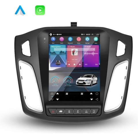 Boscer® Autoradio Ford Focus 2012 t/m 2018 - Apple Carplay & Android Auto (Draadloos) - Android 11 - 9,7" Tesla Stijl HD Touchscreen - Navigatiesysteem - Achteruitrijcamera & Microfoon