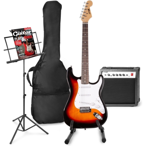 Elektrische gitaar met gitaar versterker - MAX Gigkit - Perfect voor beginners - incl. gitaar standaard, muziekstandaard, gitaar stemapparaat, gitaartas en plectrum - Sunburst