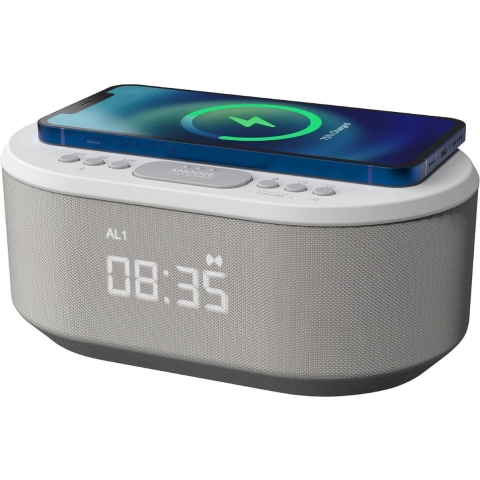 Radiowekker - Wekker Digitaal voor Draadloze Oplader, Wekkerradio Digitale met Bluetooth, USB-oplader, Dimbaar LED Display en Dual Alarm, Alarm Clock (Wit)