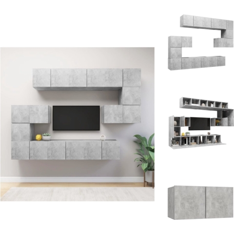 vidaXL Televisiemeubelset Hangend - Spaanplaat - Betongrijs - 8x 60x30x30cm + 2x 30.5x30x30cm - Kast