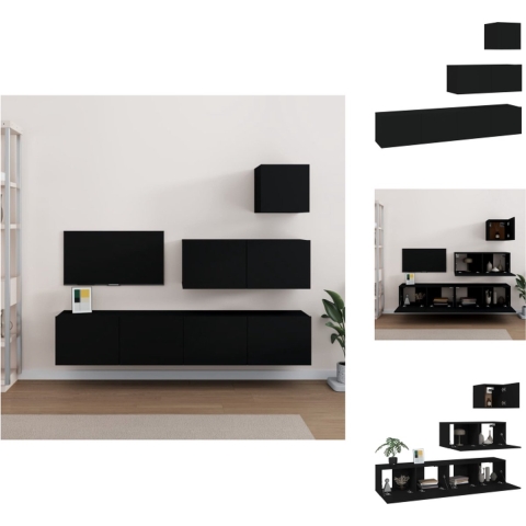 vidaXL TV-meubelset - bewerkt hout - zwart - 30.5x30x30cm - 80x30x30cm - 80x30x30cm - Kast