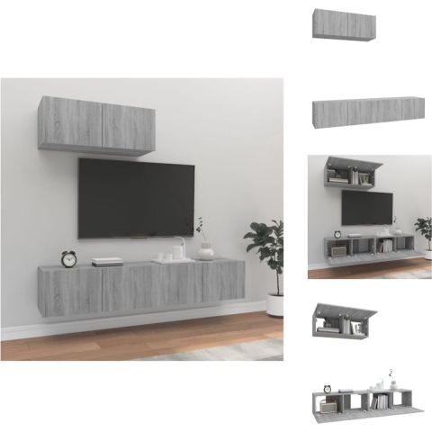 vidaXL Televisiekastenset - Klassiek - praktisch en trendy ontwerp - Hoogwaardig en vochtbestendig hout - Voldoende opbergruimte - Wandgemonteerd - Grijs Sonoma Eiken - 80 x 30 x 30 cm (L x B x H) - 3 stuks - Kast