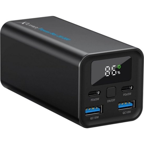 XLayer PowerBar - Compacte 20.000 mAh powerbank - USB-C PD 65W - Geschikt voor smartphone, tablet en laptop - 2x USB-C PowerDelivery - 2 x USB-A QuickCharge 18W - Aluminium - Black Friday & Kerstcadeau - Zwart