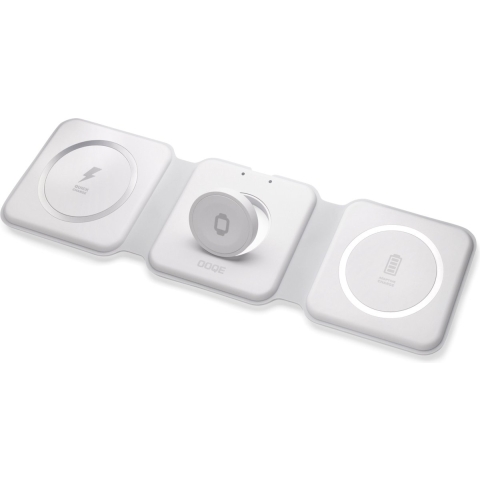 OOQE QCharge Pro 3-in-1 Draadloze Oplader | 15W Snellader | Magnetisch | Opvouwbaar | Geschikt voor Samsung, iPhone & Android | Geschikt voor Apple Watch, Airpods, Galaxy Buds | Reisbestendig | Wit