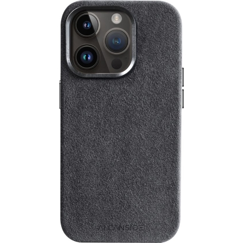 ALCANSIDE® Alcantara Hoesje - Geschikt voor Apple iPhone 14 Pro - Gemaakt van Alcantara Leer - Hoesje - Space Grey - Zwart Grijs