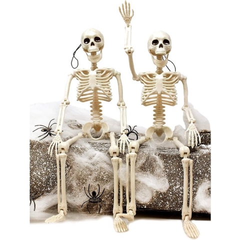 2 stuks 40,6 cm Halloween skelet | beweegbaar full-body gewrichtskelet als Halloween decoratie, begraafplaats-decoraties, spookhuisaccessoires