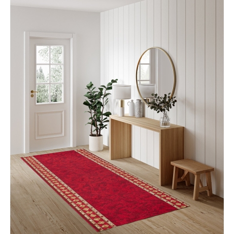 Tapiso Antislip Rubber Mat Rood Beige Klassiek Modern Rubbermat Tapijt Maat- 100x400