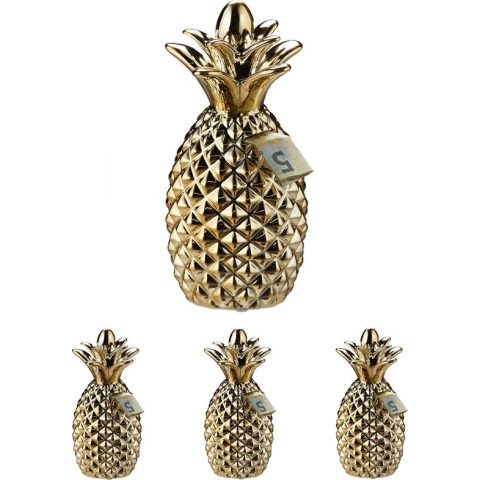 Relaxdays 4x spaarpot ananas - goud - spaarvarken - keramiek - decoratie - in kinderkamer