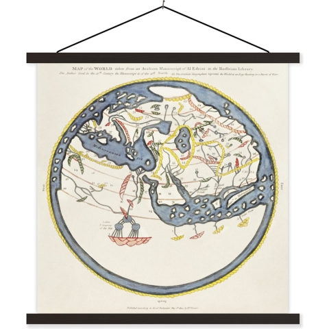 Posterhanger incl. Poster - Schoolplaat - Wereldkaart - Vintage - Arabisch - 120x120 cm - Zwarte latten