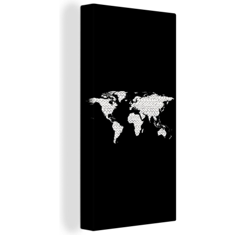 Wanddecoratie Wereldkaart - Patronen - Zwart - Canvas - 80x160 cm