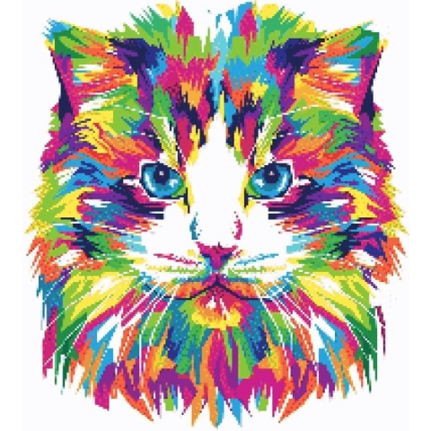 MyHobby Borduurpakket – Gekleurde kat 40×40 cm - Aida stof 5,5 kruisjes/cm (14 count)