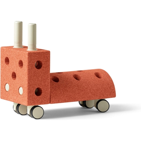 Modu Activity toy Tiny Ride - Loopwagen baby - Looptrainer - Loopauto - zachte blokken - Burnt Orange / Dusty Green