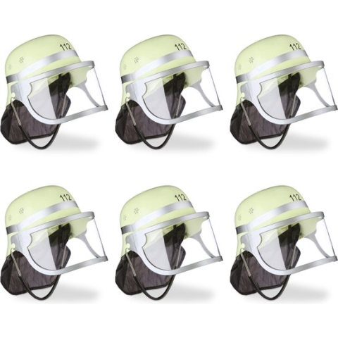 Relaxdays 6x brandweerhelm voor kinderen met vizier - klapbaar - nekflap - verstelbaar