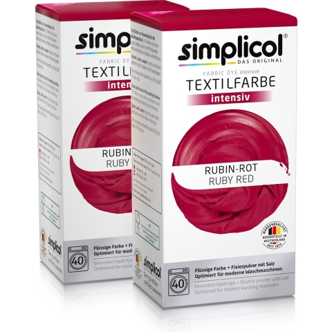 Simplicol Textielverf Intens - Wasmachine Textielverf - Robijnrood - 2 stuks - 0,3L Totaal