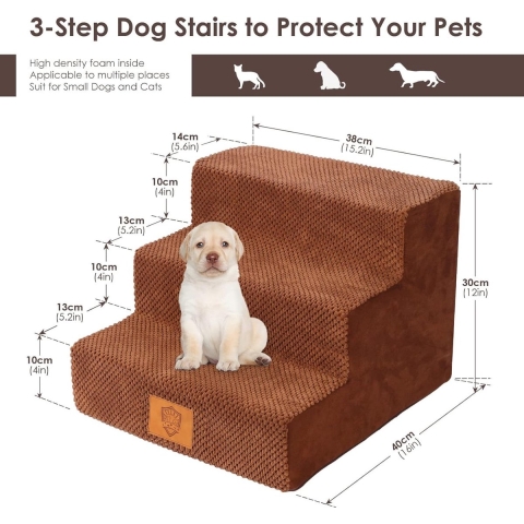 Hondentrap 3 Treden, Hondentrappen van Spons, Antislip Oppervlak, Dog Steps Kattentrap voor Sofa, Bed, Afneembaar, Wasbaar, Huisdiertrap voor Honden, Katten
