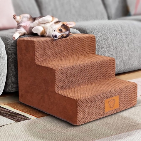 Dierentrap 3 Treden, Hondentrappen van Spons, Antislip Oppervlak, Dog Steps Kattentrap voor Sofa, Bed, Afneembaar, Wasbaar, Huisdiertrap voor Honden, Katten