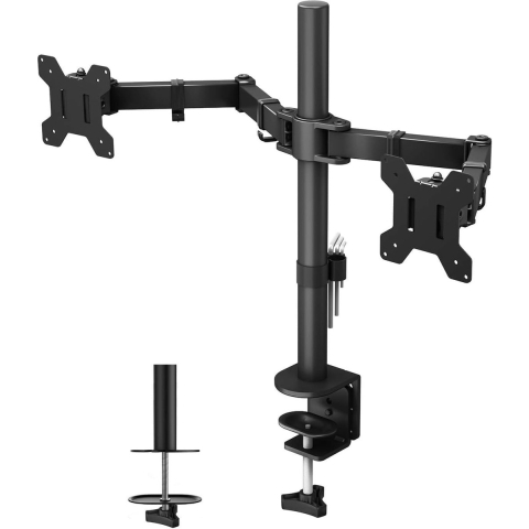 SHOP YOLO - Monitor arm - Voor 2 scherm - 13 tot 27 inch - Vlak & Gebogen Scherm - 10 kg per Arm - Zwart