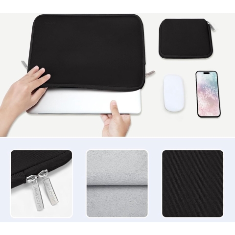 Laptophoes 15-16 inch , Neopreen Rugzakhoes met Kleine Hoes, Zwart