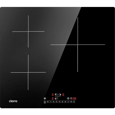 CIARRA CBBIH3B - Inbouw Inductiekookplaat met 3 zones, met Power Booster, touch-bediening, 9 standen, 6200 W