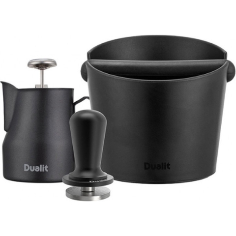 Dualit Barista Kit: melkopschuimkan + thermometer + knockbox + inox tamper