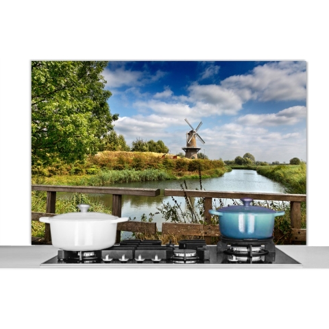 Spatscherm Keuken - Kookplaat Achterwand - Spatwand Fornuis - 120x80 cm - Molen in Gorinchem - Aluminium - Wanddecoratie - Muurbeschermer - Hittebestendig