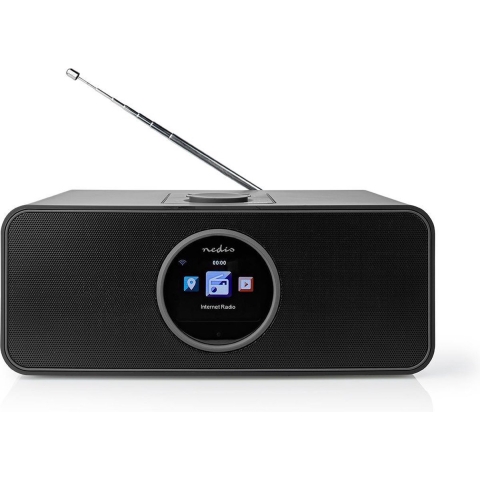 Nedis Internetradio - Tafelmodel - Bluetooth / Wi-Fi - FM / Internet - 2.4 " - Kleurenscherm - 42 W - Afstandbestuurbaar - App-gestuurd - Koptelefoonoutput - Wekker - Slaaptimer - Zwart