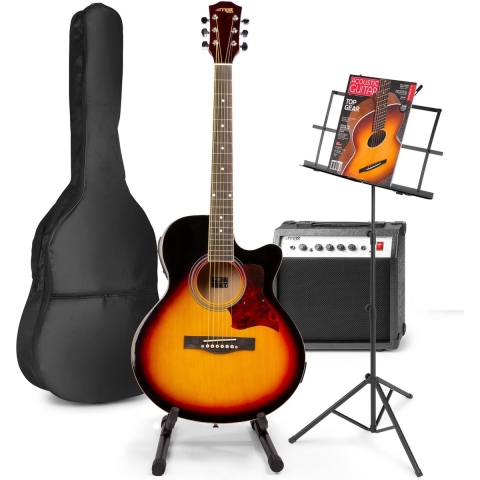 Elektrisch akoestische gitaar - MAX ShowKit gitaarset met o.a 40W gitaar versterker, gitaar standaard, muziekstandaard en gitaar stemapparaat - Sunburst