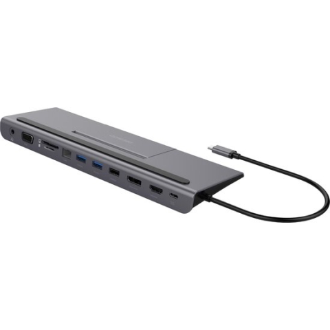 Deltaco Docking Station - USB, SD, Micro SD, RJ45, HDMI, VGA & 3.5mm Audio - Spacegrey