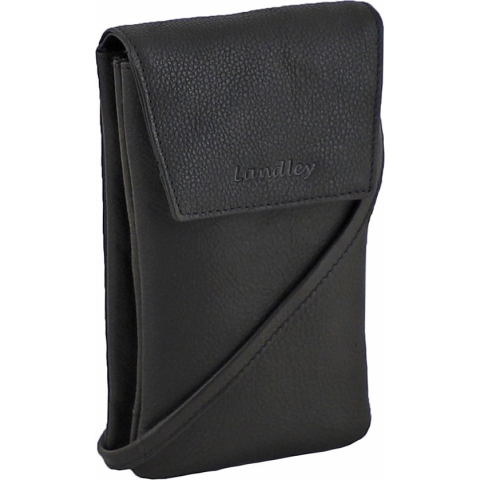 Landley Leren Dames Telefoontasje - Klein Schoudertasje - Phone Wallet - Antique Vintage Leer - Zwart