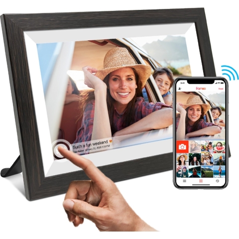 Digitale Fotolijst met WiFi & Touchscreen - Digitale Fotolijsten - Digitale Fotokader - Frameo App - 10.5inch HD+ -IPS Display - Houten Frame - Zwart