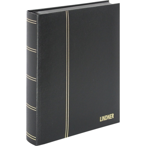 Lindner 1185L Postzegelalbum - Zwart Leder - groot formaat 30/60 blz. zwart, gewatteerd -  SuperLuxe - Luxe - Postzegels - insteekalbum - insteek