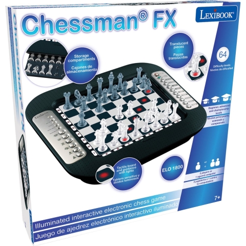 Lexibook Chessman® FX, Electronisch schaakspel met sensitive-touch clavier en licht- en geluidseffecten, 32 stukken, 64 moeilijkheidsgraden, Familie bordspel, Zwart/Zilver, CG1335
