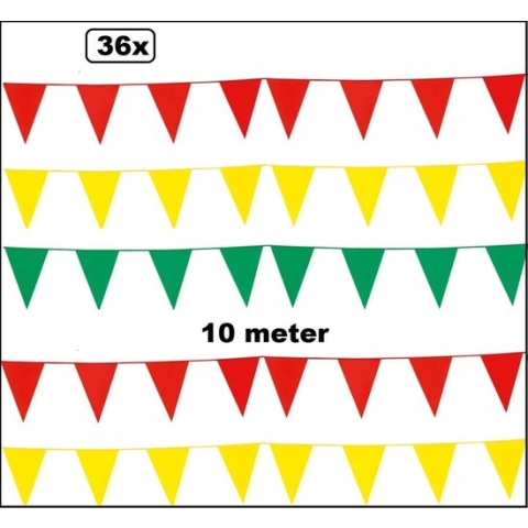 36x Vlaggenlijn rood en geel en groen 10 meter - vlaglijn festival thema feest verjaardag carnaval vlaggetje kleur