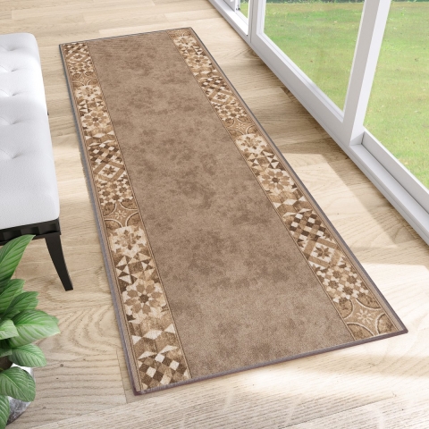 Tapiso Antislip Rubber Loper Vloerkleed Mat Bruin Oriental Gang Woonkamer Rubbermat Tapijt Maat- 100x1250