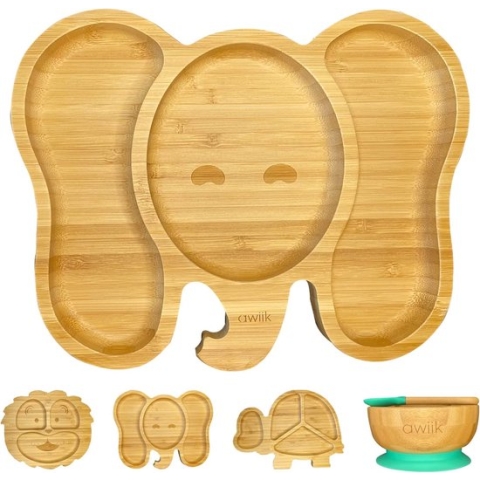 Put plates with compartments - Silicone Baby Board / Non-Slip Kids Placemat with Suction Cups - Self-Feeding Training