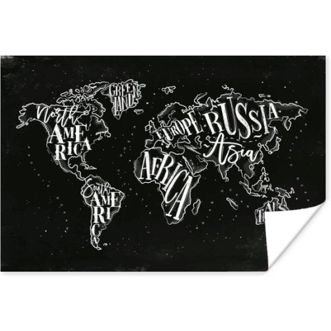 Poster Wereldkaart - Simpel - Zwart - Wit - 180x120 cm XXL